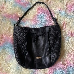 Elliott Lucca black quilted leather hobo bucket bag